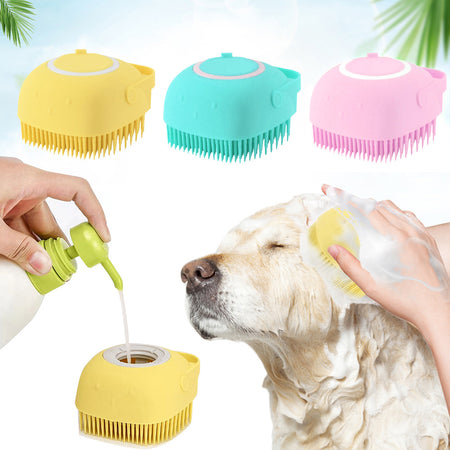 Brosse de Bain en Silicone pour Chiens avec Réservoir de Savon